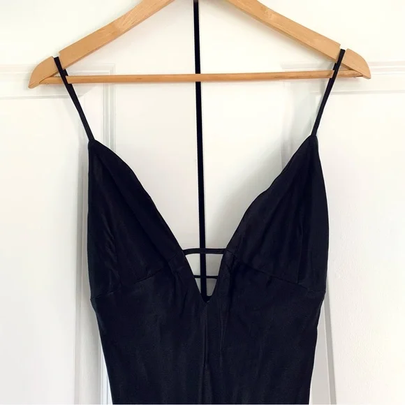 Meshki Slip Dress Cora Black Tie Back Slinky Cocktail Gown Long Bias Cut Size L - Picture 6 of 12